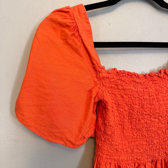 Lulus Cropped Top Womens S Orange Off Shoulder Wide Sleeves Smocked Linen Blend - Picture 3 of 7